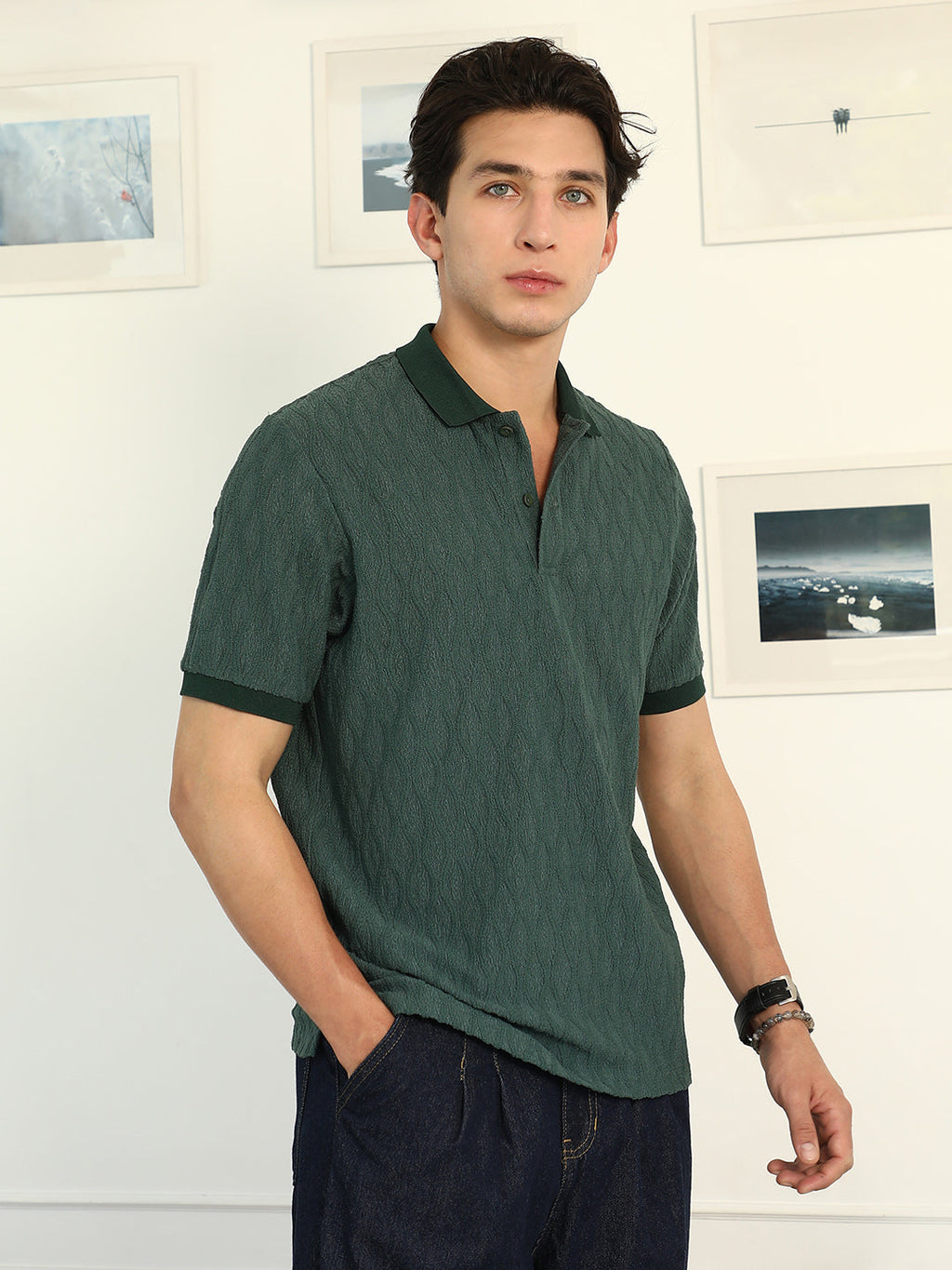 Campus Sutra Marquise-Tactile Knit Polo T-Shirt