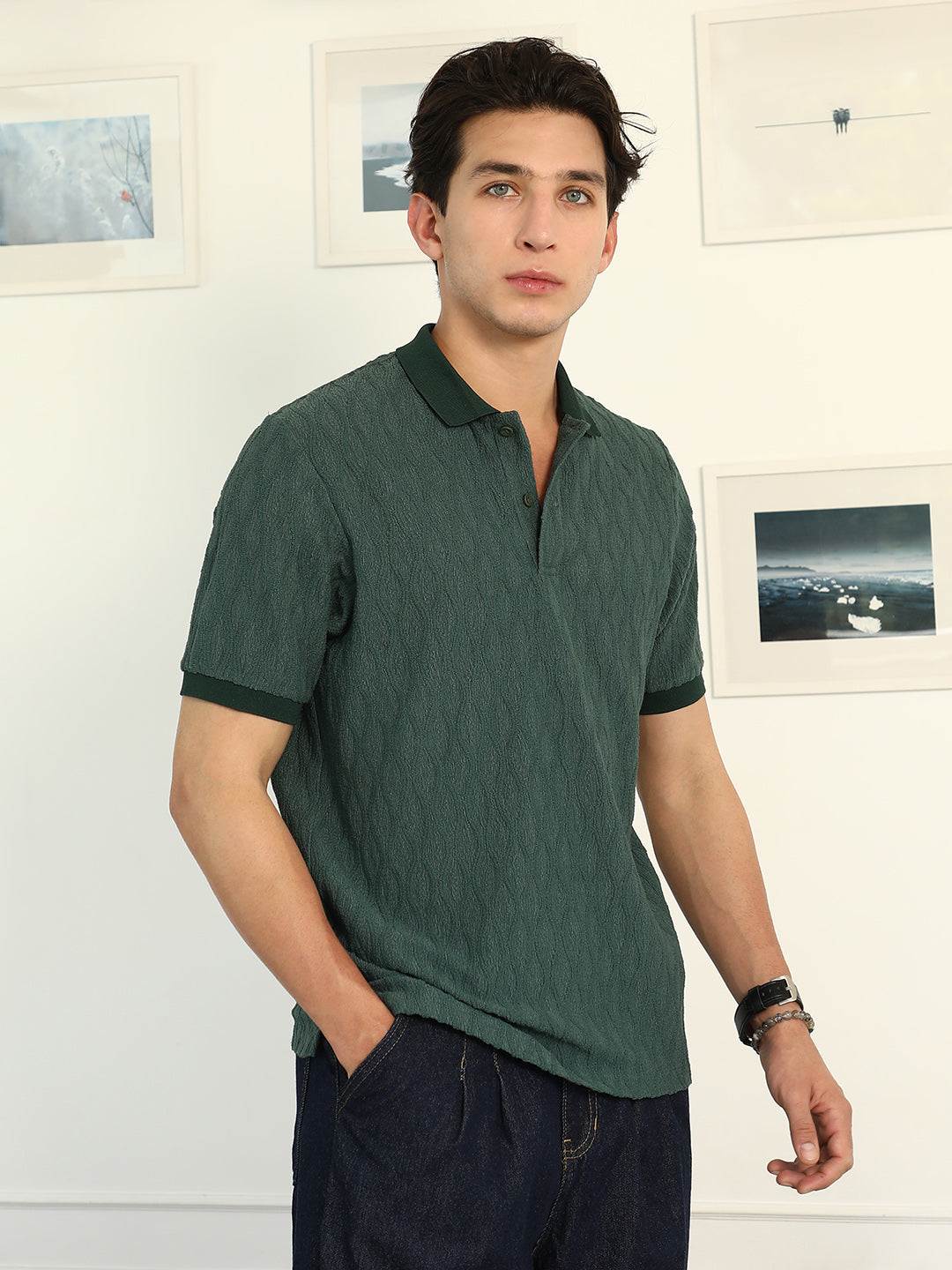 Campus Sutra Marquise-Tactile Knit Polo T-Shirt