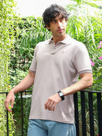Campus Sutra Solid-Ribbed Polo T-Shirt