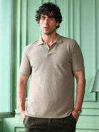 Campus Sutra Solid-Ribbed Polo T-Shirt