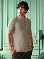 Campus Sutra Solid-Ribbed Polo T-Shirt