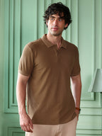 Campus Sutra Solid-Ribbed Polo T-Shirt