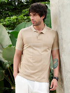Campus Sutra Geometric-Blocks Jacquard Polo T-Shirt