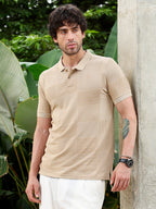 Campus Sutra Geometric-Blocks Jacquard Polo T-Shirt