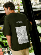 Campus Sutra Men's Dark Olive Green Oversized Graphic Printed T-Shirt