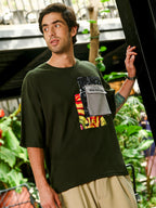 Campus Sutra Men's Dark Olive Green Oversized Graphic Printed T-Shirt