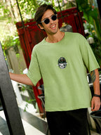 Campus Sutra Men's Lime Green Oversized Graphic Print Crew Neck T-shirt