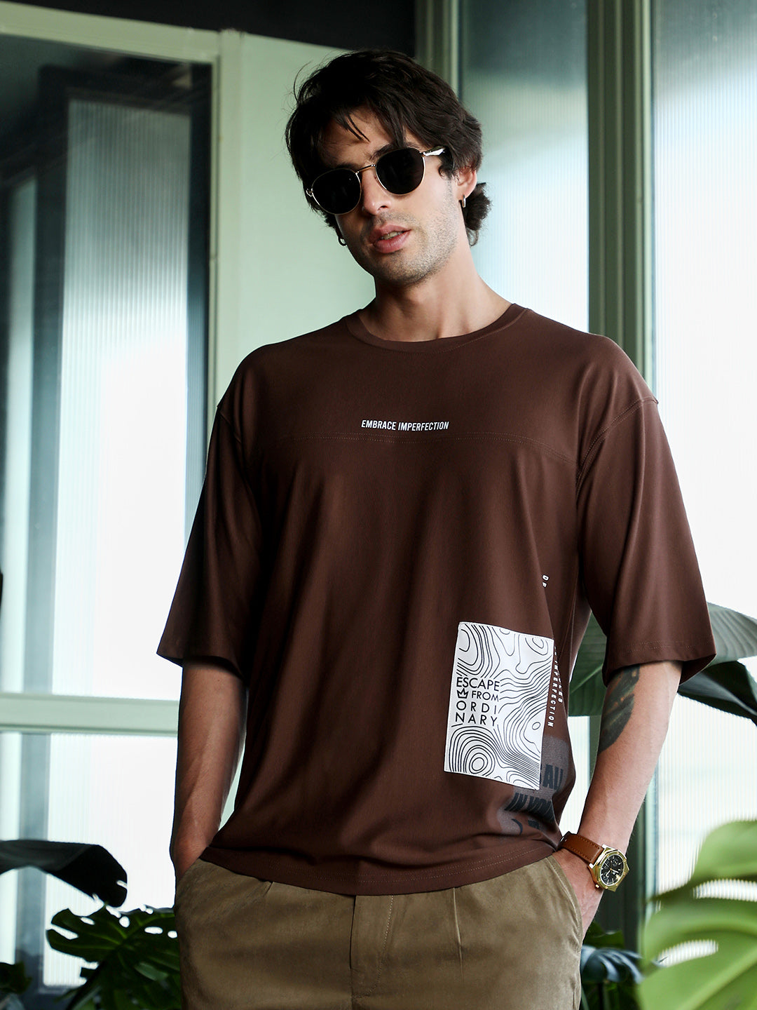 Campus Sutra Escape-Ordinary Imprint Oversized T-Shirt