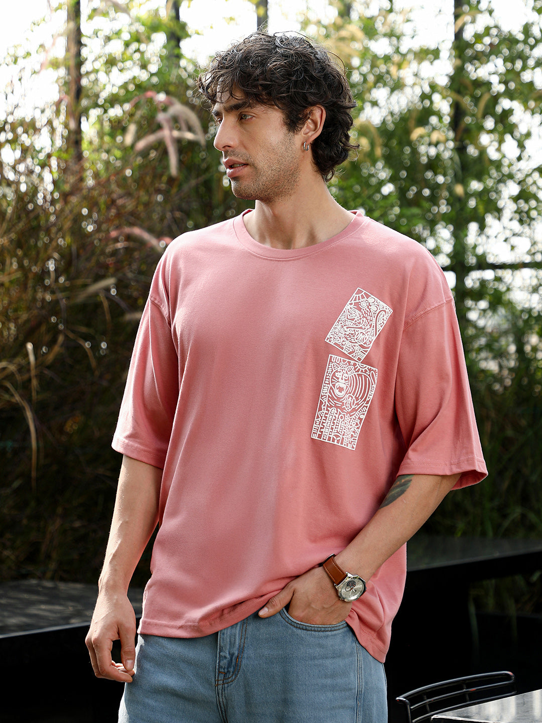 Campus Sutra Animal-Farm Imprint Oversized T-Shirt