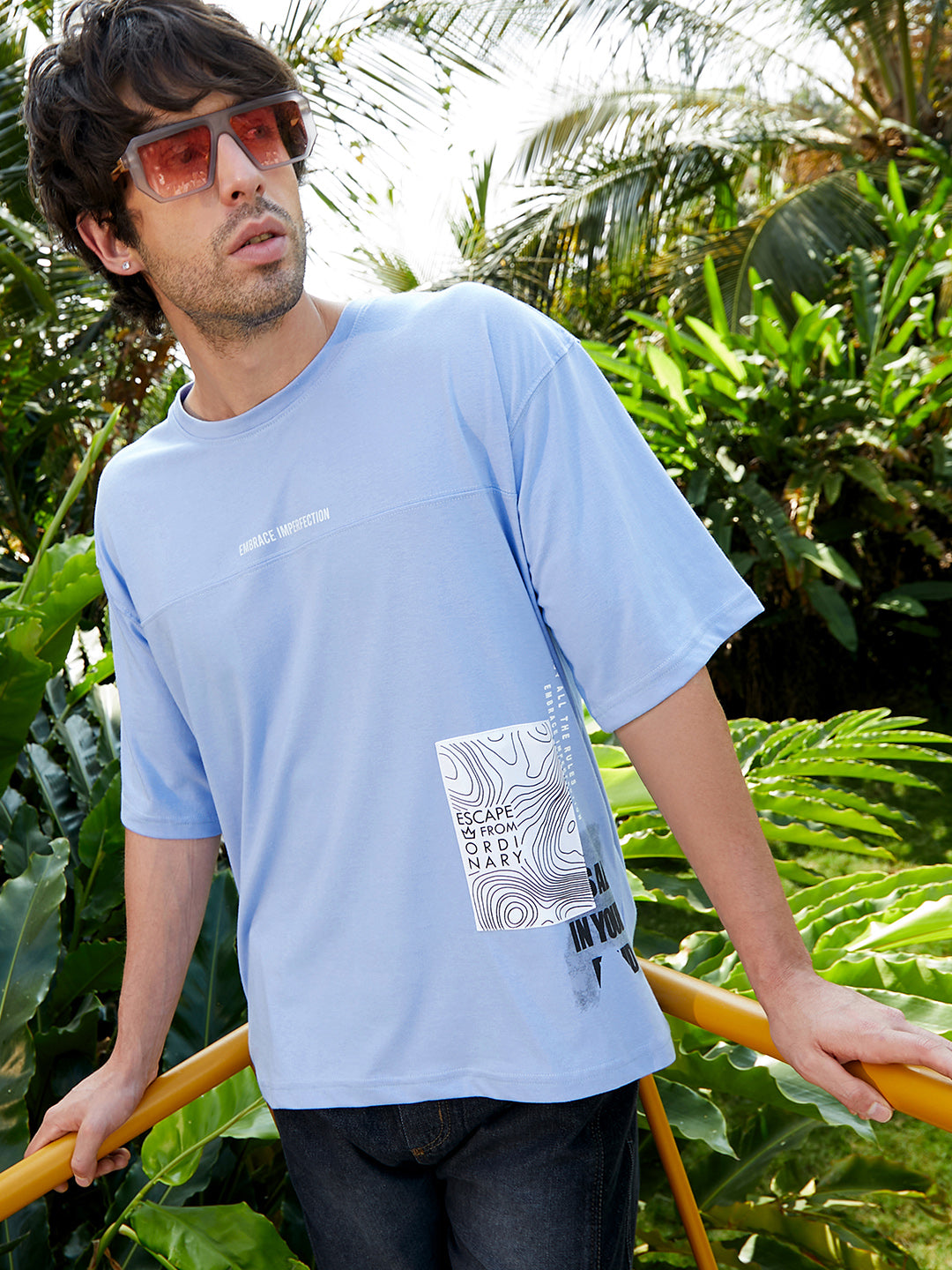 Campus Sutra Escape-Ordinary Imprint Oversized T-Shirt