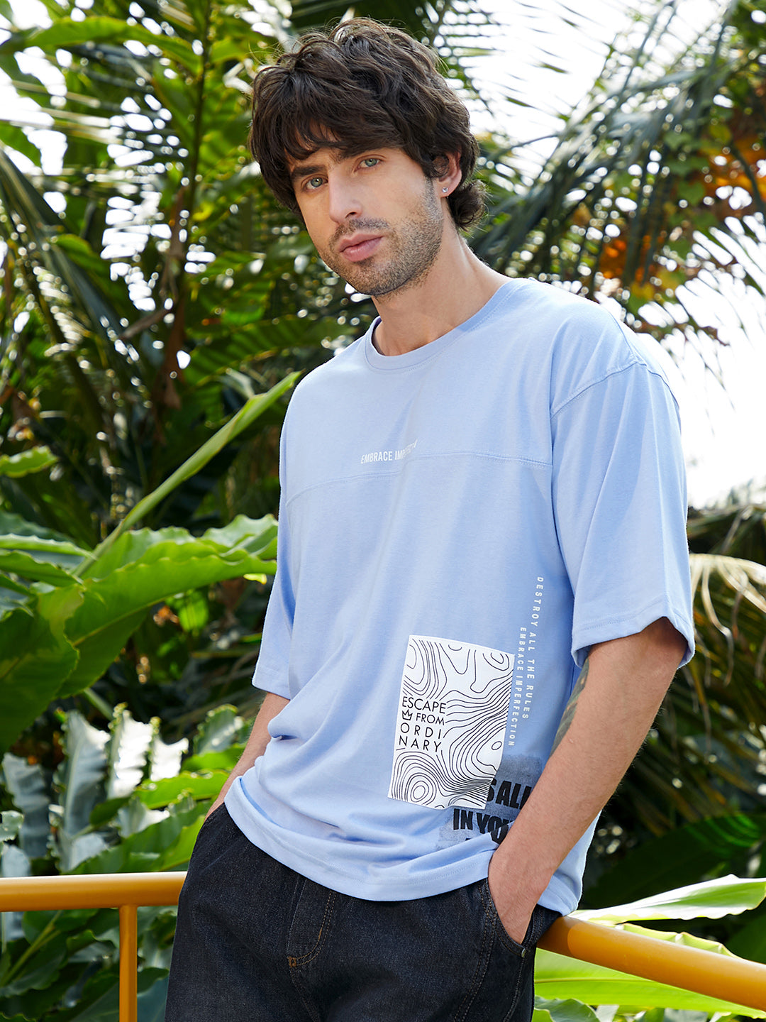Campus Sutra Escape-Ordinary Imprint Oversized T-Shirt