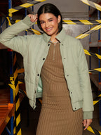 Puffer Jacket With Ribbed Hem