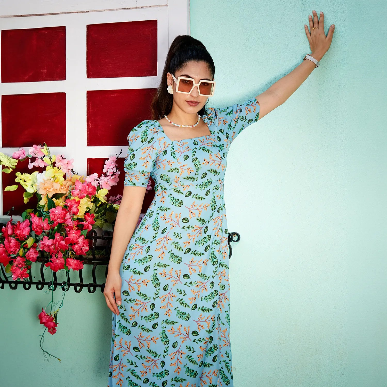 Botanical Slit Midi Dress