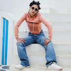 Nude Pink Corset Top With Ultra Cropped Hoodie