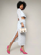 Baby Blue Sheer Applique Co-Ord Set With Slit