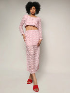 Blush Pink Sheer Applique Co-Ord Set With Slit