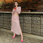 Blush Pink Sheer Applique Co-Ord Set With Slit