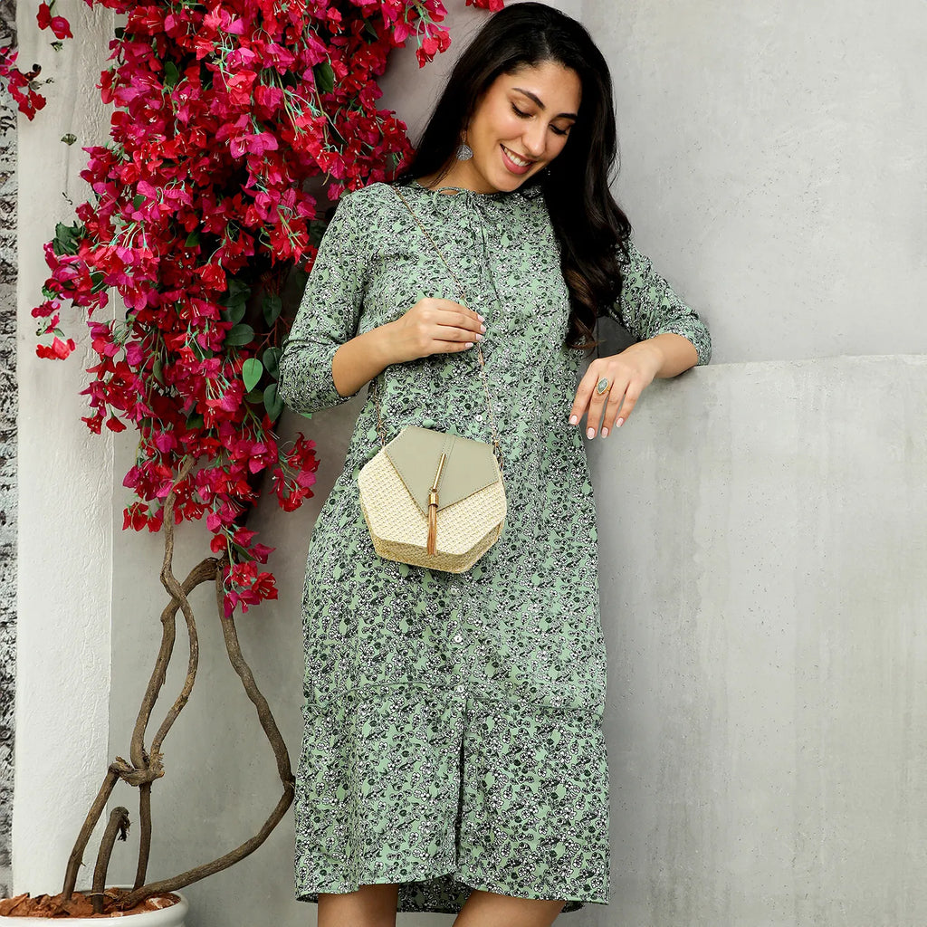 Button-Front Midi Dress