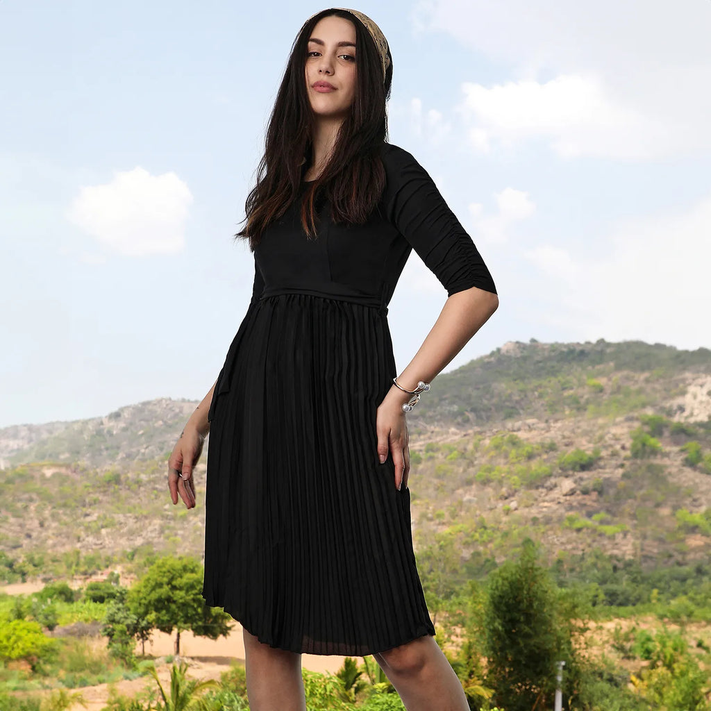 Pleated Tie-Up Dress