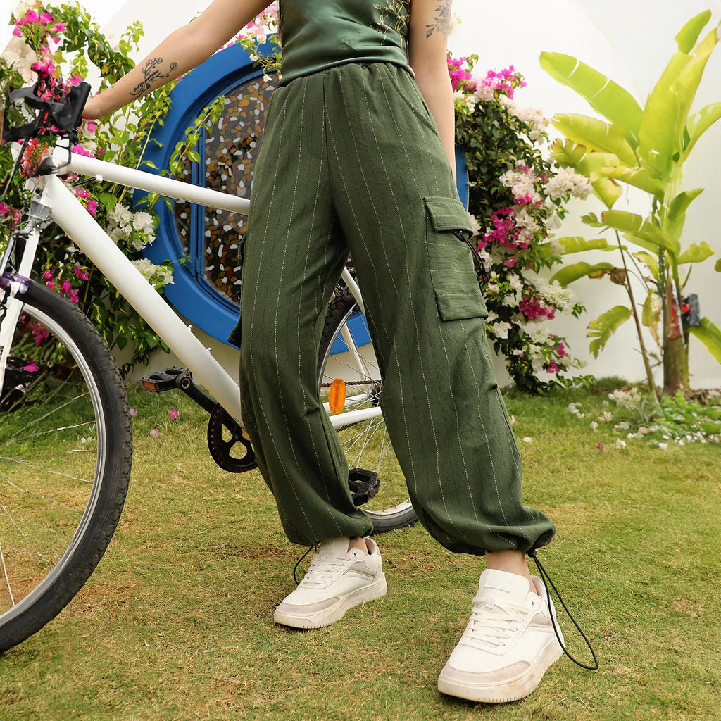 Striped Cargo Parachute Trousers