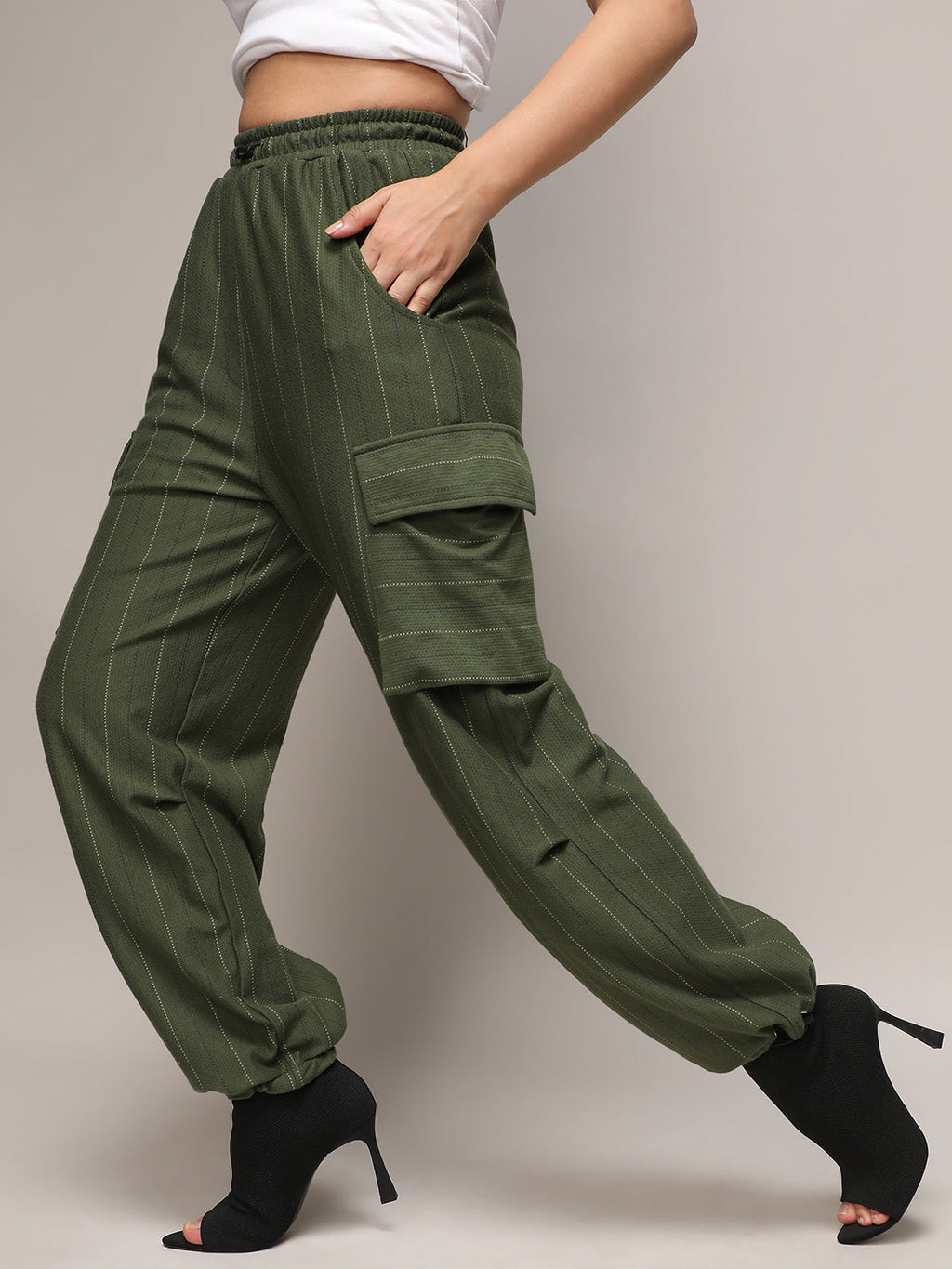 Striped Cargo Parachute Trousers