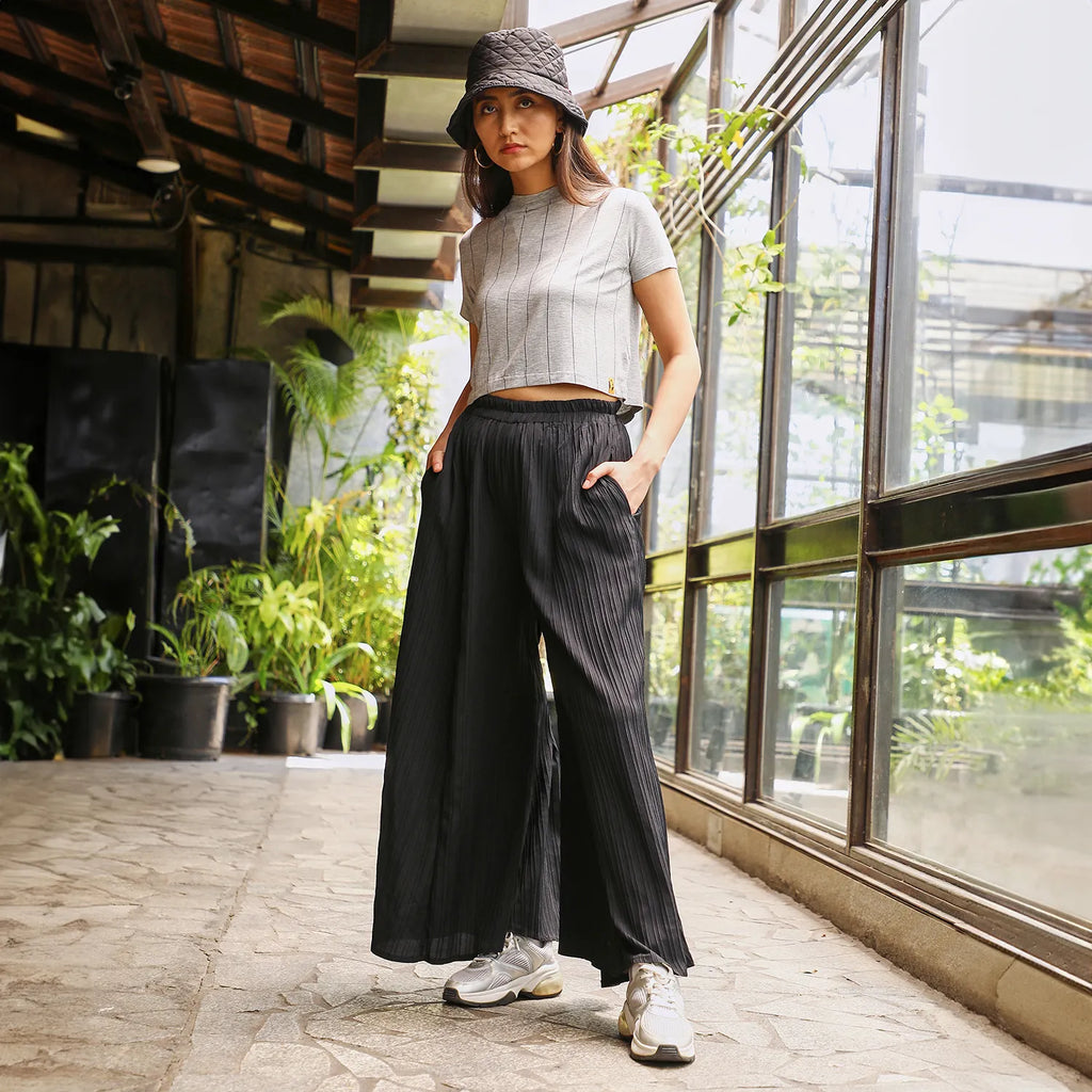 Striped Piping Flared Trousers
