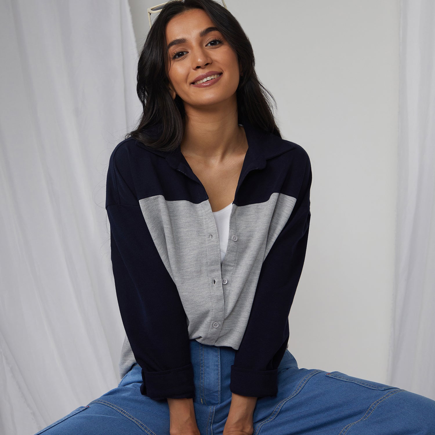 Boxy Contrast Panel Shirt