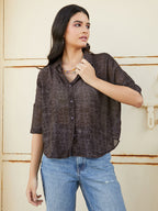 Sheer Geometric Block Oversized Shirt
