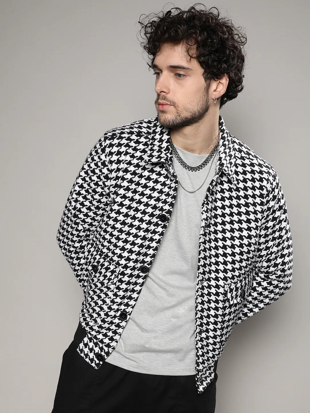Campus Sutra Houndstooth Denim Jacket