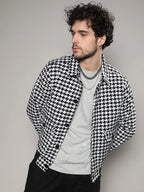 Campus Sutra Houndstooth Denim Jacket