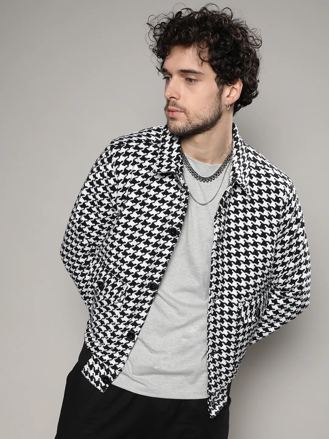 Campus Sutra Houndstooth Denim Jacket