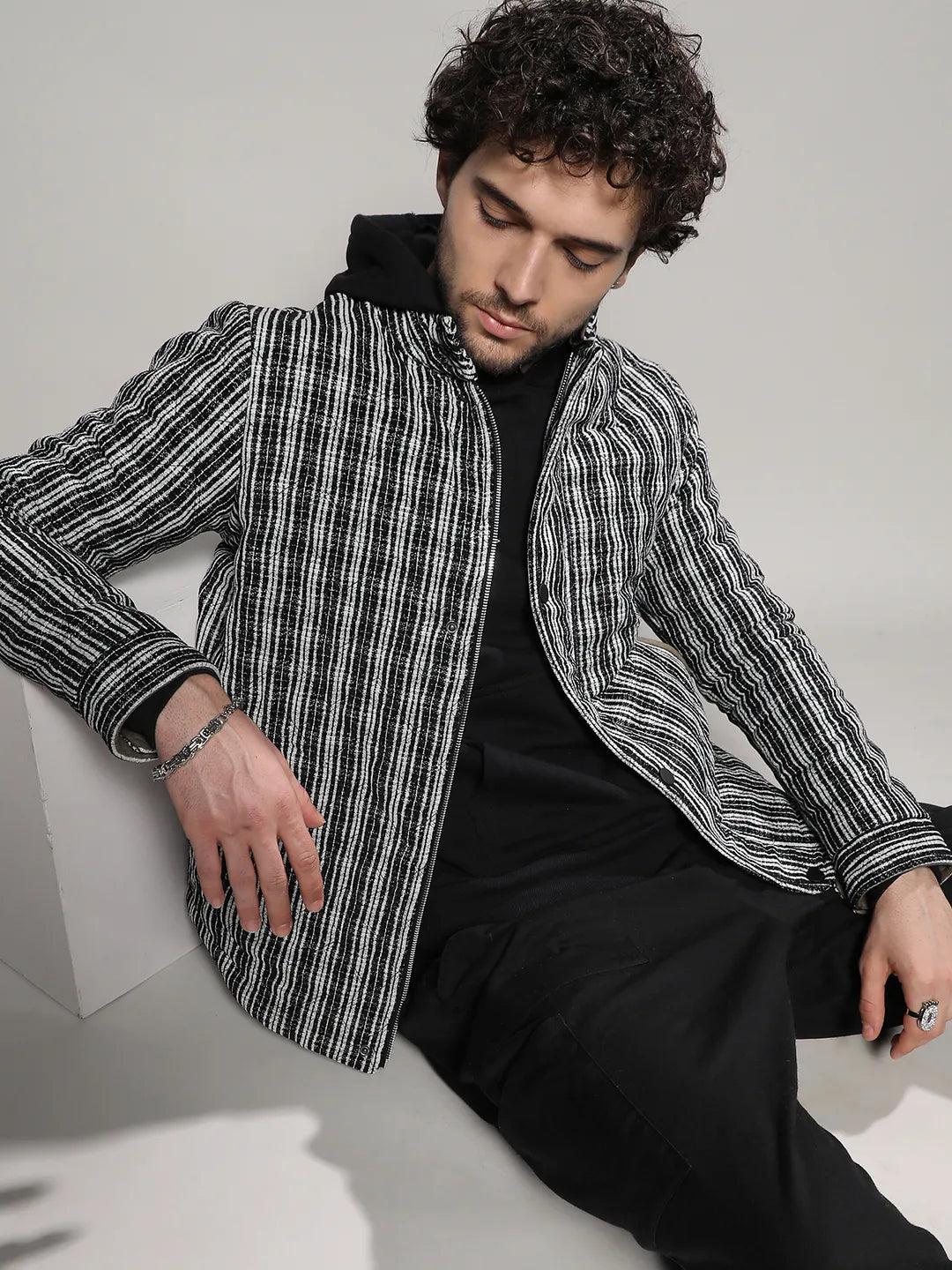 Campus Sutra Multitrack Striped Quilted Jacket
