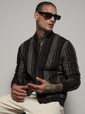 Campus Sutra Striped Quilted Bomber Jacket