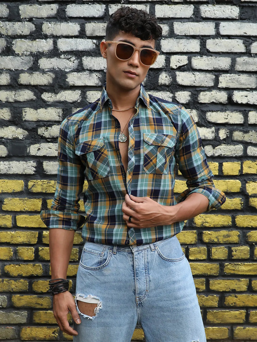 Campus Sutra Cargo Tartan Plaid Shirt