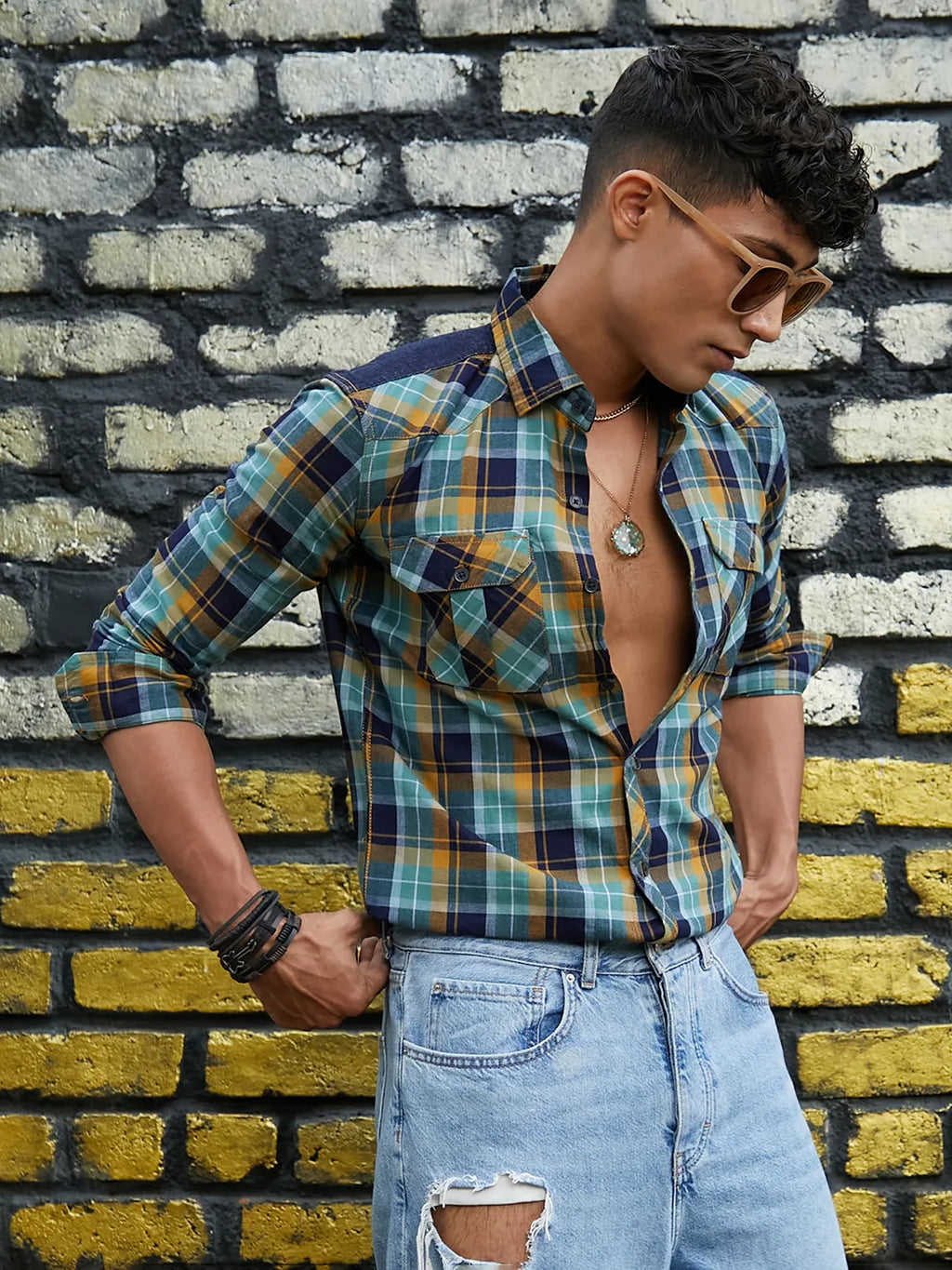 Campus Sutra Cargo Tartan Plaid Shirt