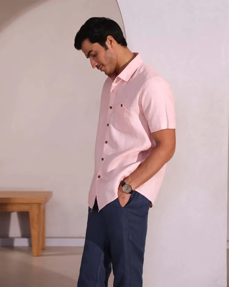 Peach Classic Half Sleeve Burrow Shirt