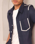 Navy Relaxed Cuban Collar Palm Shirt
