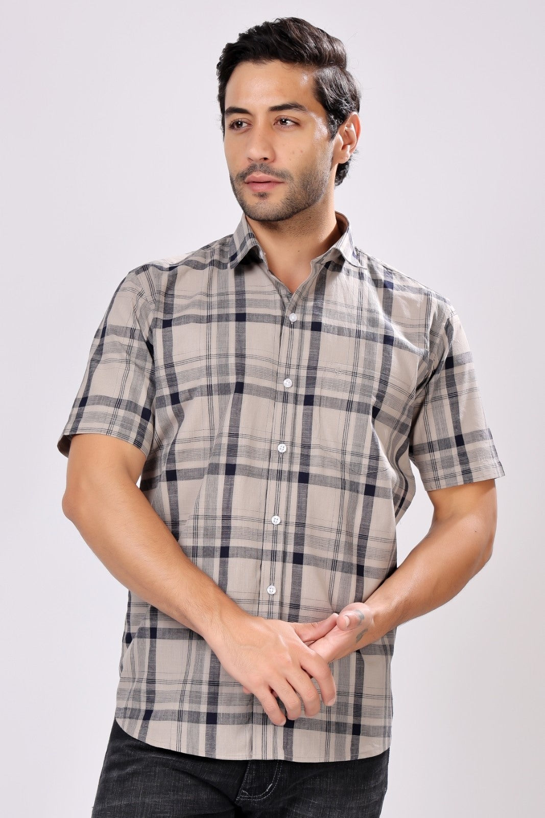 Stylox Men's Regular Fit Half Sleeve Casual Check Shirt