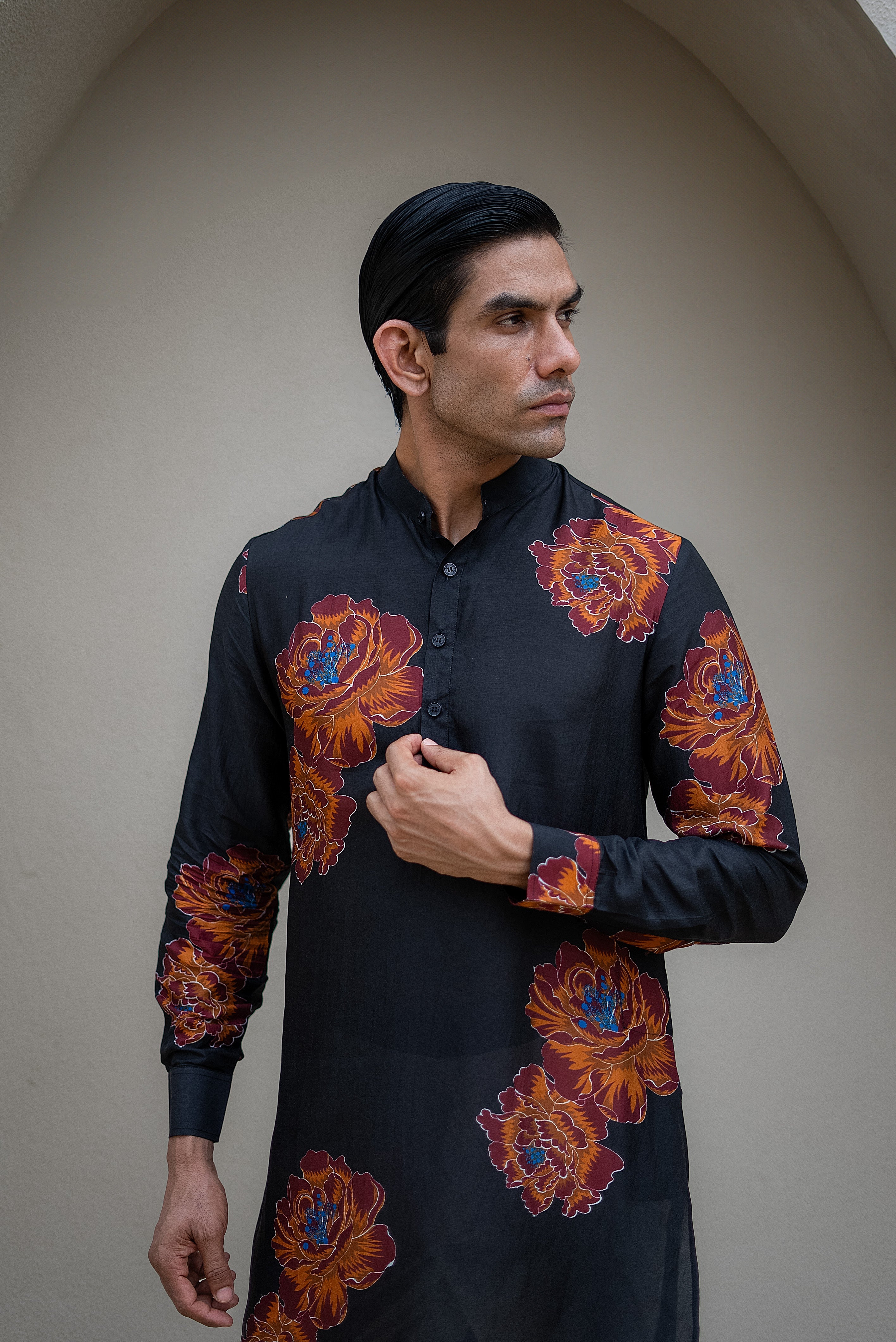 Floral Bliss Black Ganganagery Kurta