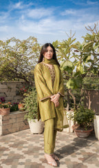 ShopKapaas Mehndi Green Bandhani Set - With Dupatta