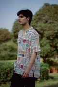 Abstract Earthy White Oversized Shirt