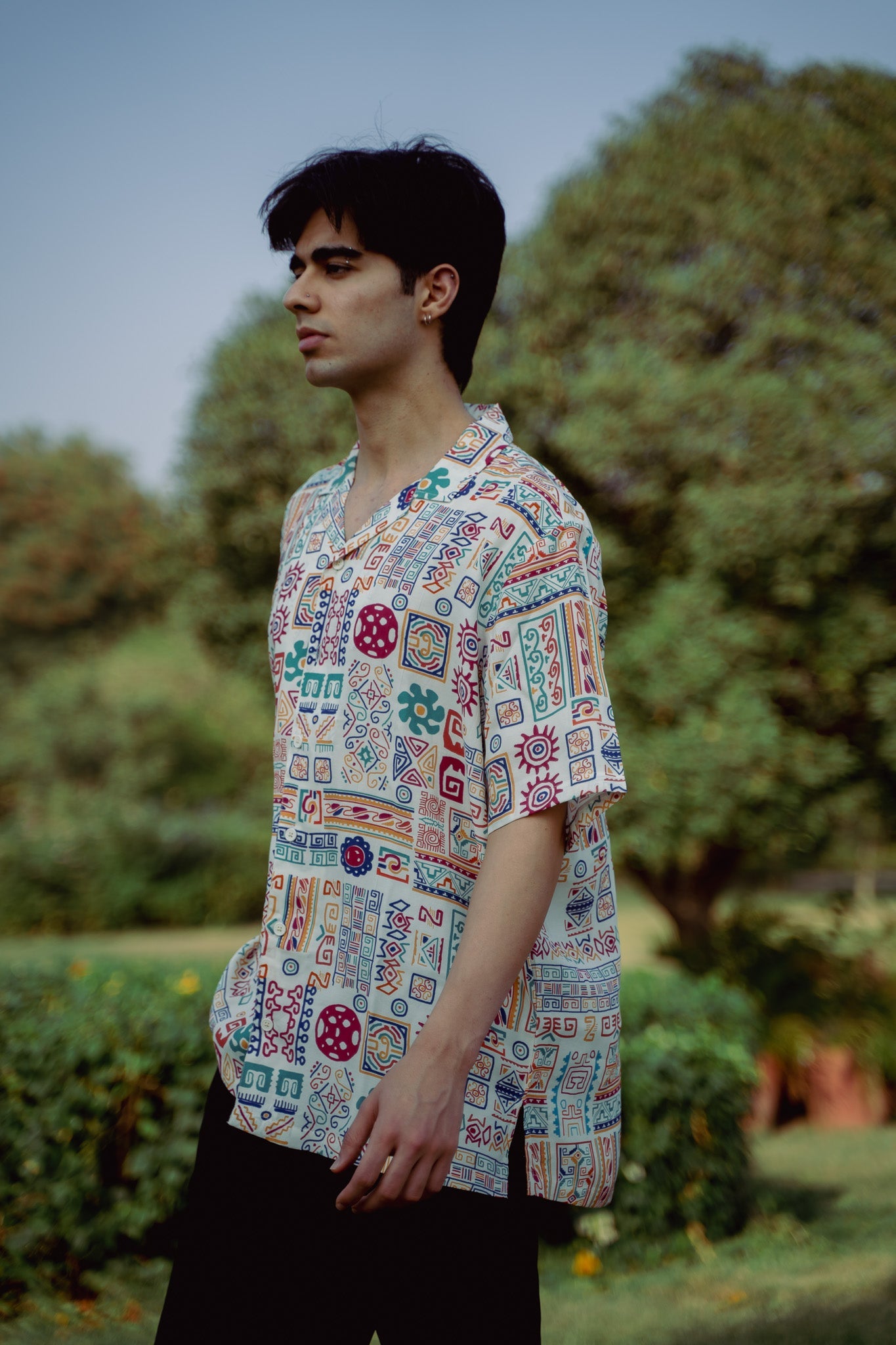 Abstract Earthy White Oversized Shirt