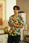Solar Swirl Black Relaxed Fit Cuban  Shirt