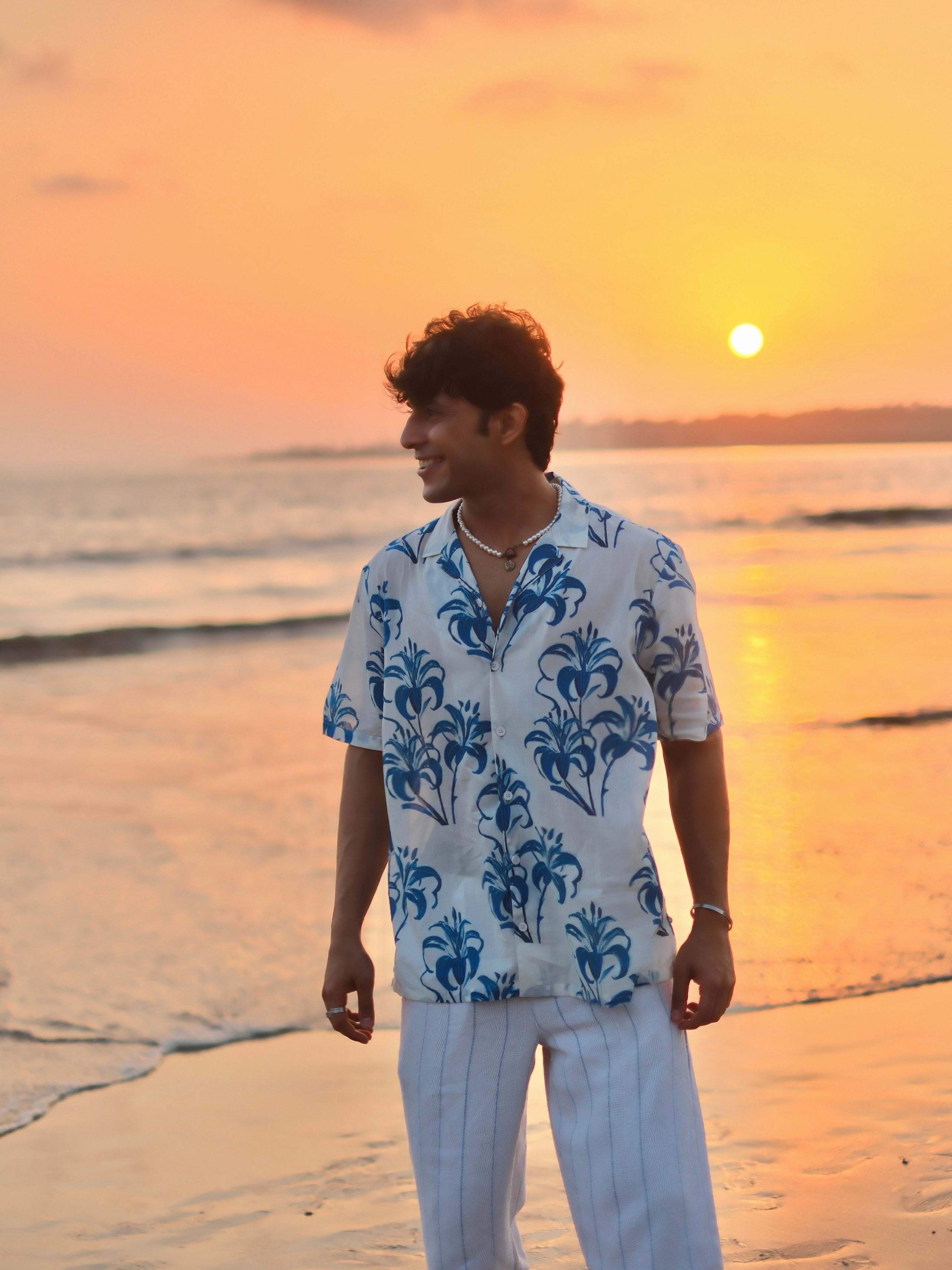 Tropical Mirage Blue Oversized Hawaiian Collar Shirt
