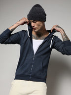 Campus Sutra Zip-Front Hoodie With Contrast Drawstring