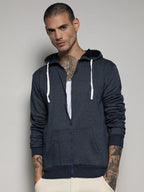 Campus Sutra Zip-Front Hoodie With Contrast Drawstring