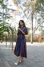 ShopKapaas Indigo Striped Kaftan Dress - With Cotton Lining Slip