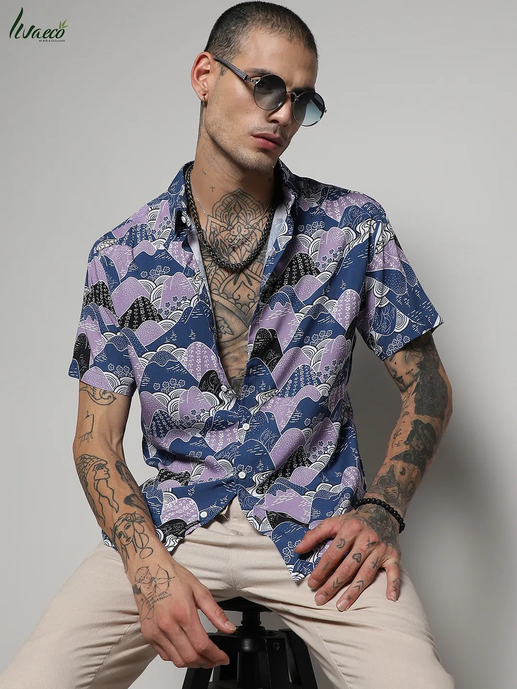 Campus Sutra Ecoliva Contrast Landscape Shirt