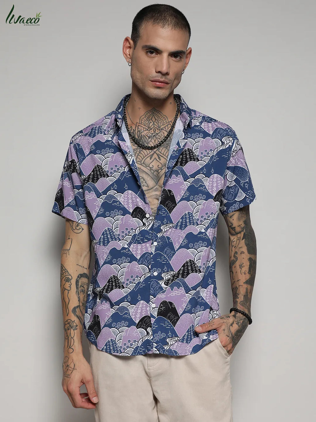 Campus Sutra Ecoliva Contrast Landscape Shirt