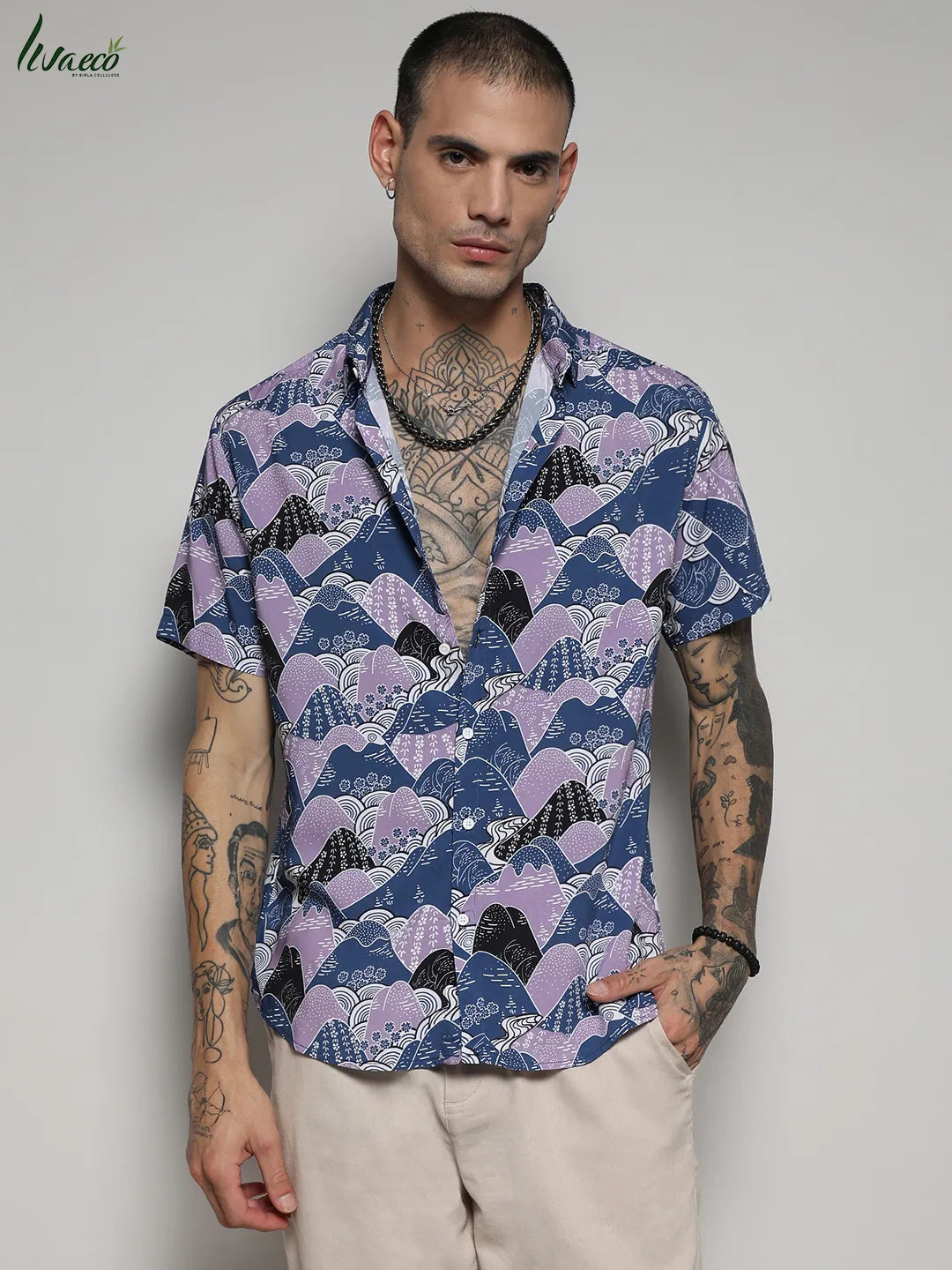 Campus Sutra Ecoliva Contrast Landscape Shirt